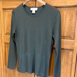 Vintage Doncaster 100% Silk Green and Brown Long Sleeve Size Small